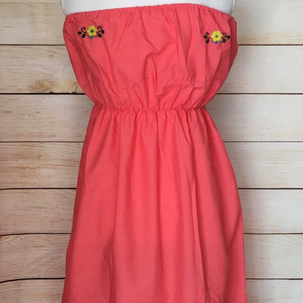 Womens Embroidered Strapless Coral Pink - Picture 9 of 9